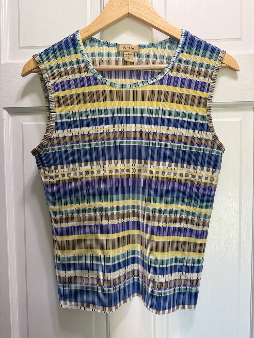 Plisse striped sleeveless accordion crinkle top